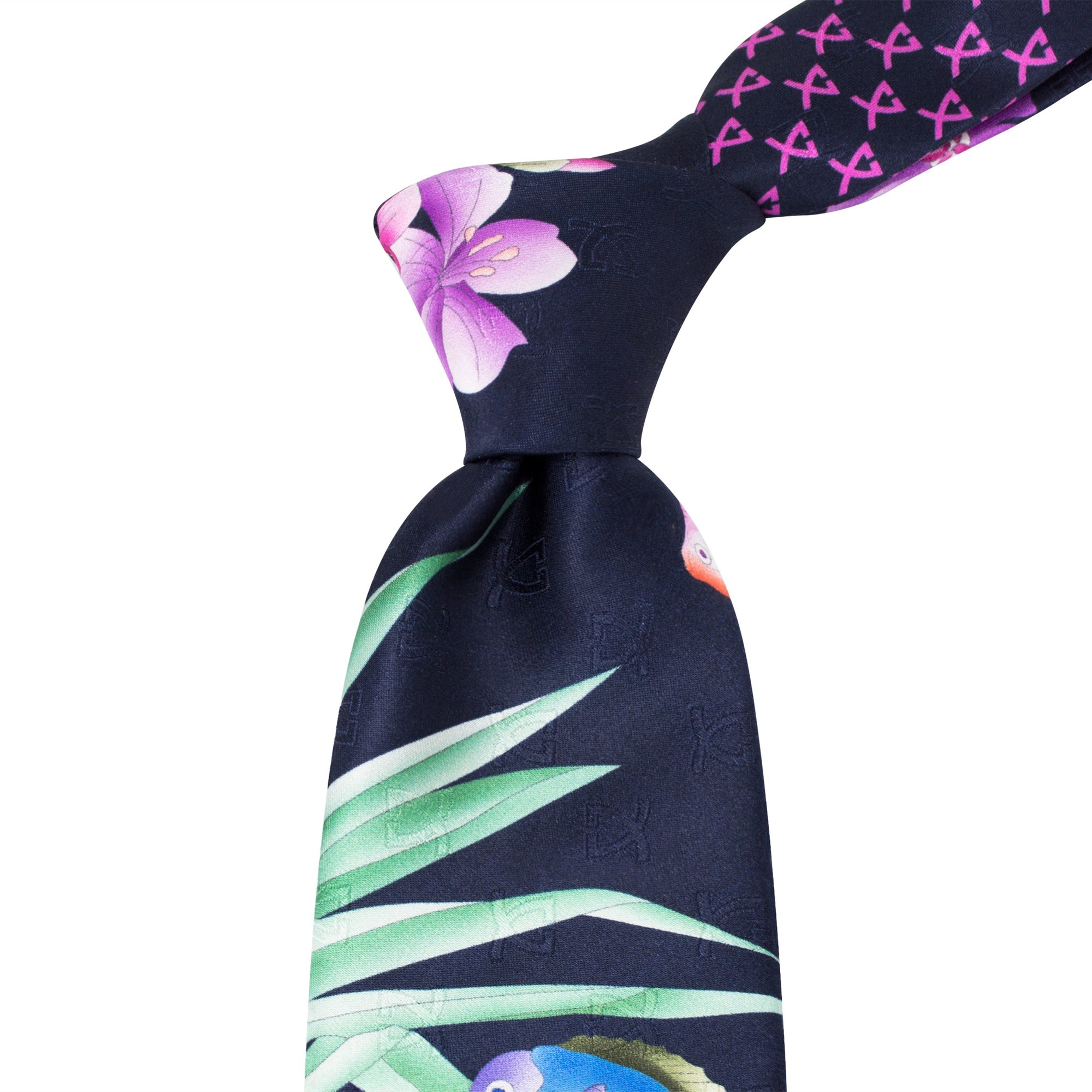 Leonard Navy Silk Satin 8cm Tie with Floral and Fish Prints-Cufflinks.com.sg | Neckties.com.sg