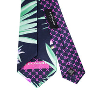 Leonard Navy Silk Satin 8cm Tie with Floral and Fish Prints-Cufflinks.com.sg | Neckties.com.sg