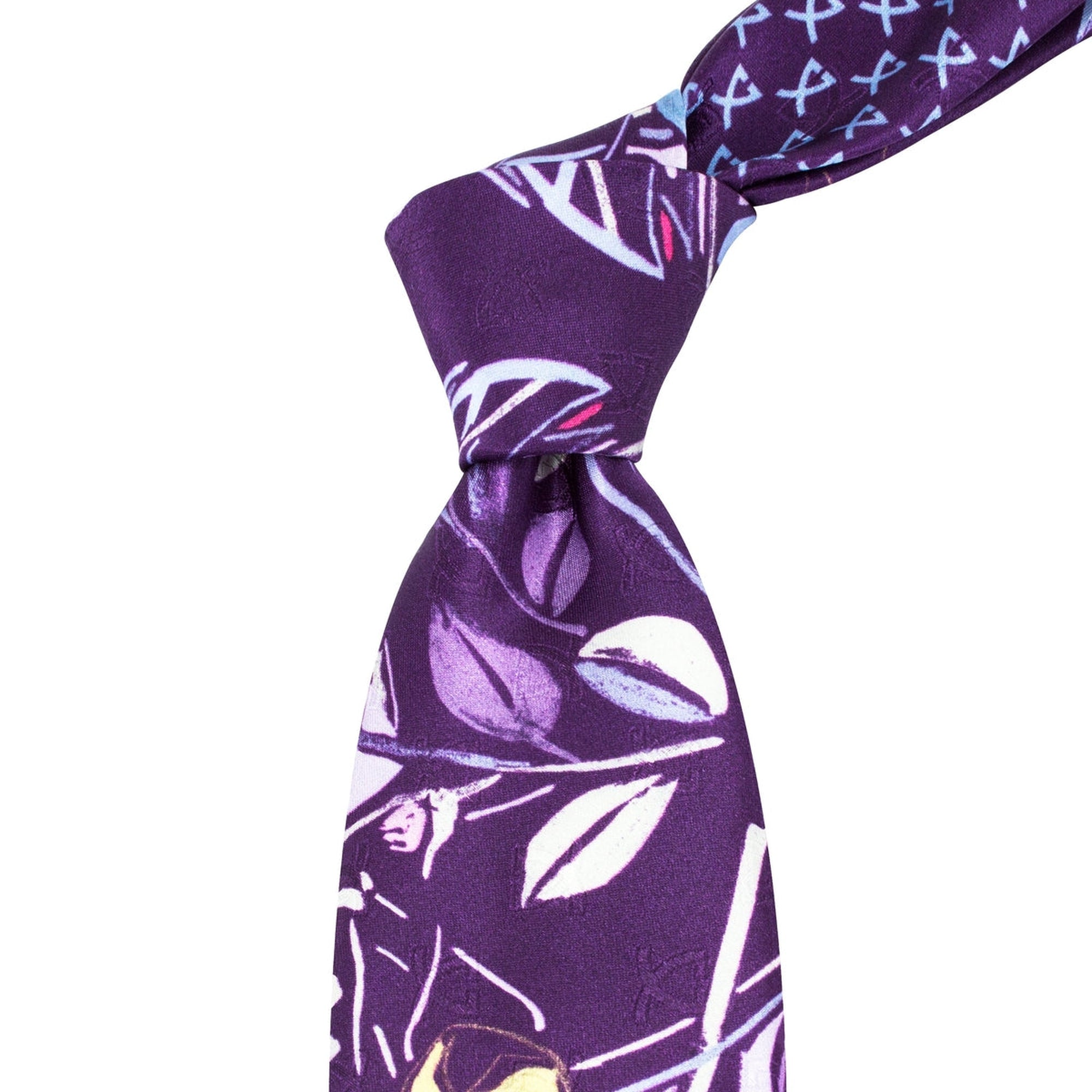 Leonard Royal Purple Silk Satin Tie with Summer Orchid Prints-Cufflinks.com.sg | Neckties.com.sg