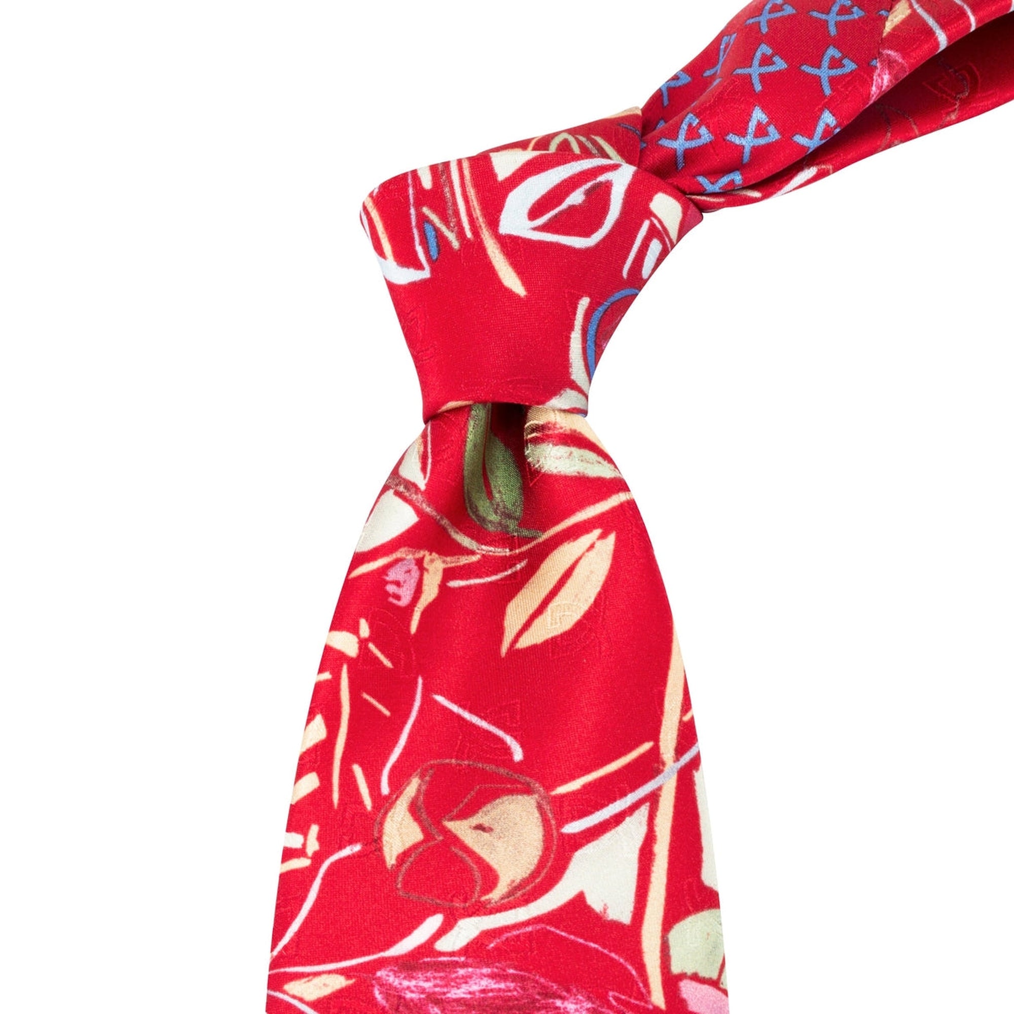 Leonard Scarlett Red Silk Satin Tie with Summer Orchid Prints-Cufflinks.com.sg | Neckties.com.sg
