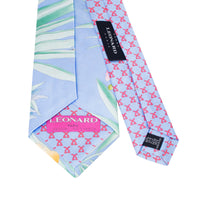 Leonard Sky Blue Silk Satin 8cm Tie with Floral and Fish Prints-Cufflinks.com.sg | Neckties.com.sg