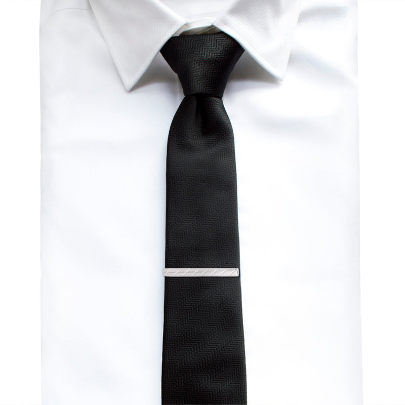 MarZthomson 7cm Silver Tie Clip with Simple Diagonal Lines Detail-Tie Clip-MarZthomson-Cufflinks.com.sg