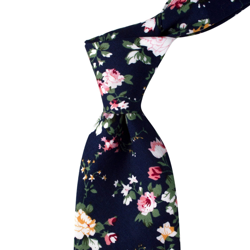 MarZthomson 8cm Cotton Floral Tie in Navy Blue-Cufflinks.com.sg | Neckties.com.sg