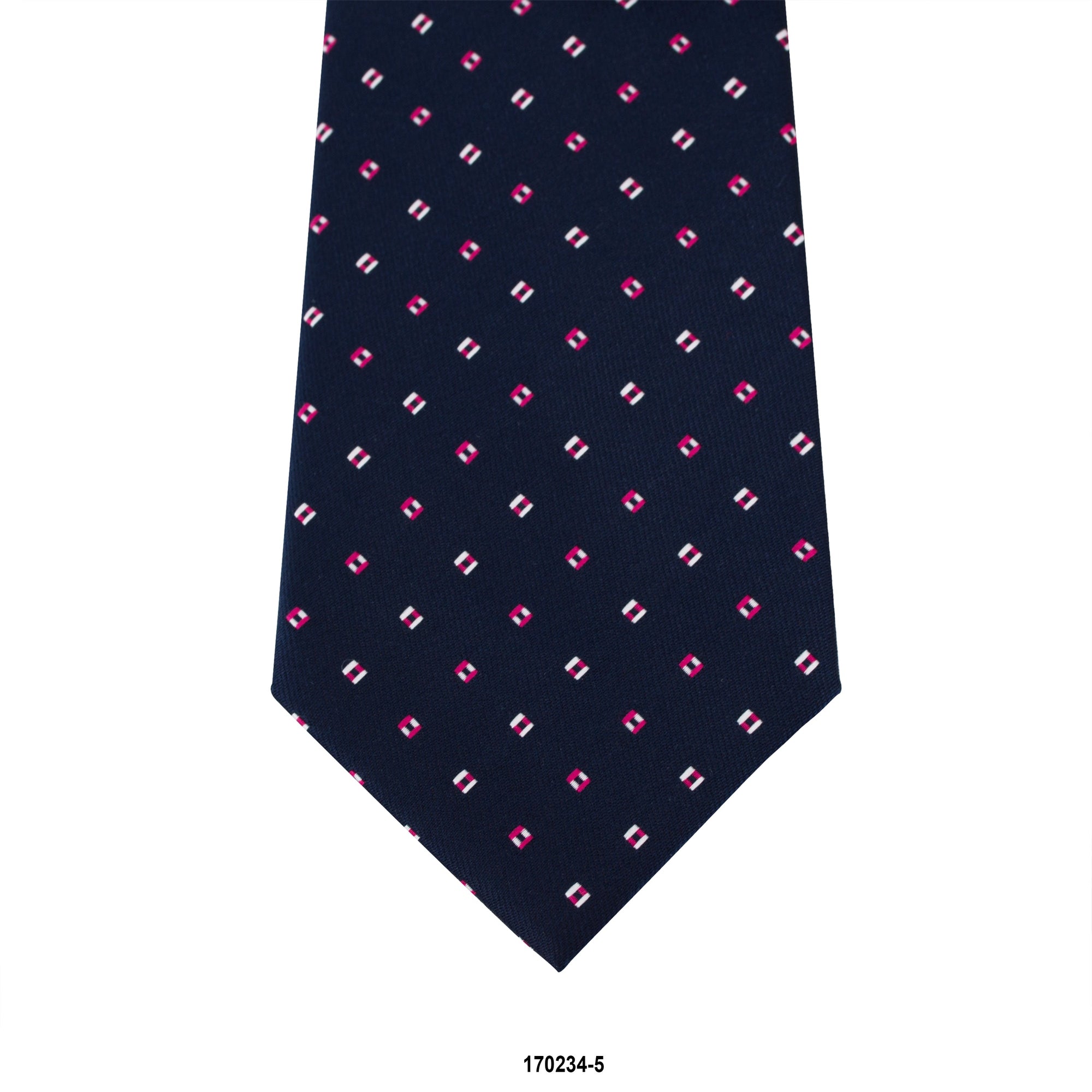 MarZthomson 8cm Navy Woven Tie with White and Pink Square Details J-Cufflinks.com.sg | Neckties.com.sg