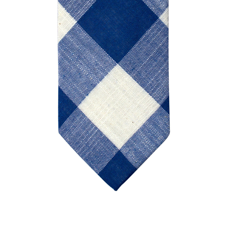 MarZthomson 8cm Wide Plaid Cotton Tie in Blue and White-Cufflinks.com.sg | Neckties.com.sg