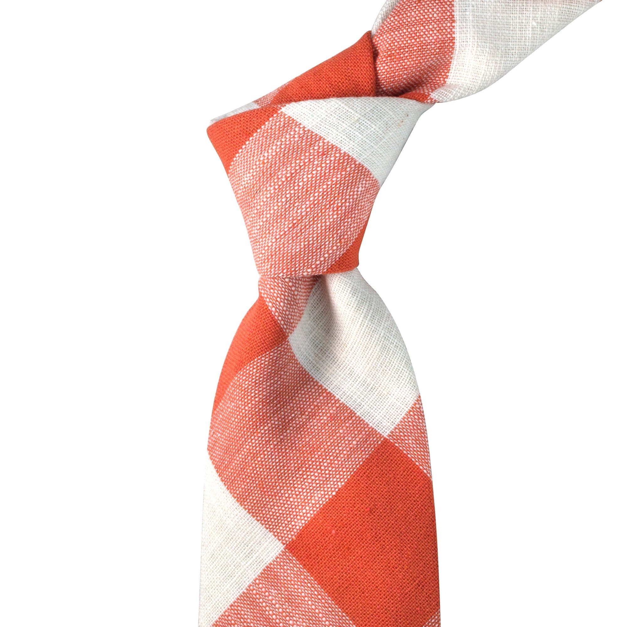 MarZthomson 8cm Wide Plaid Cotton Tie in Rust Orange and White-Cufflinks.com.sg | Neckties.com.sg