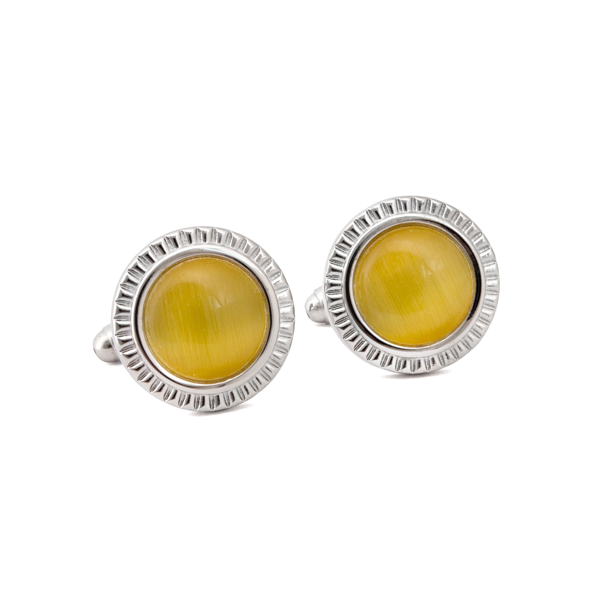 MarZthomson Faceted Round Bezel with Fibre Optic Glass Cufflink in Yellow-Cufflinks.com.sg