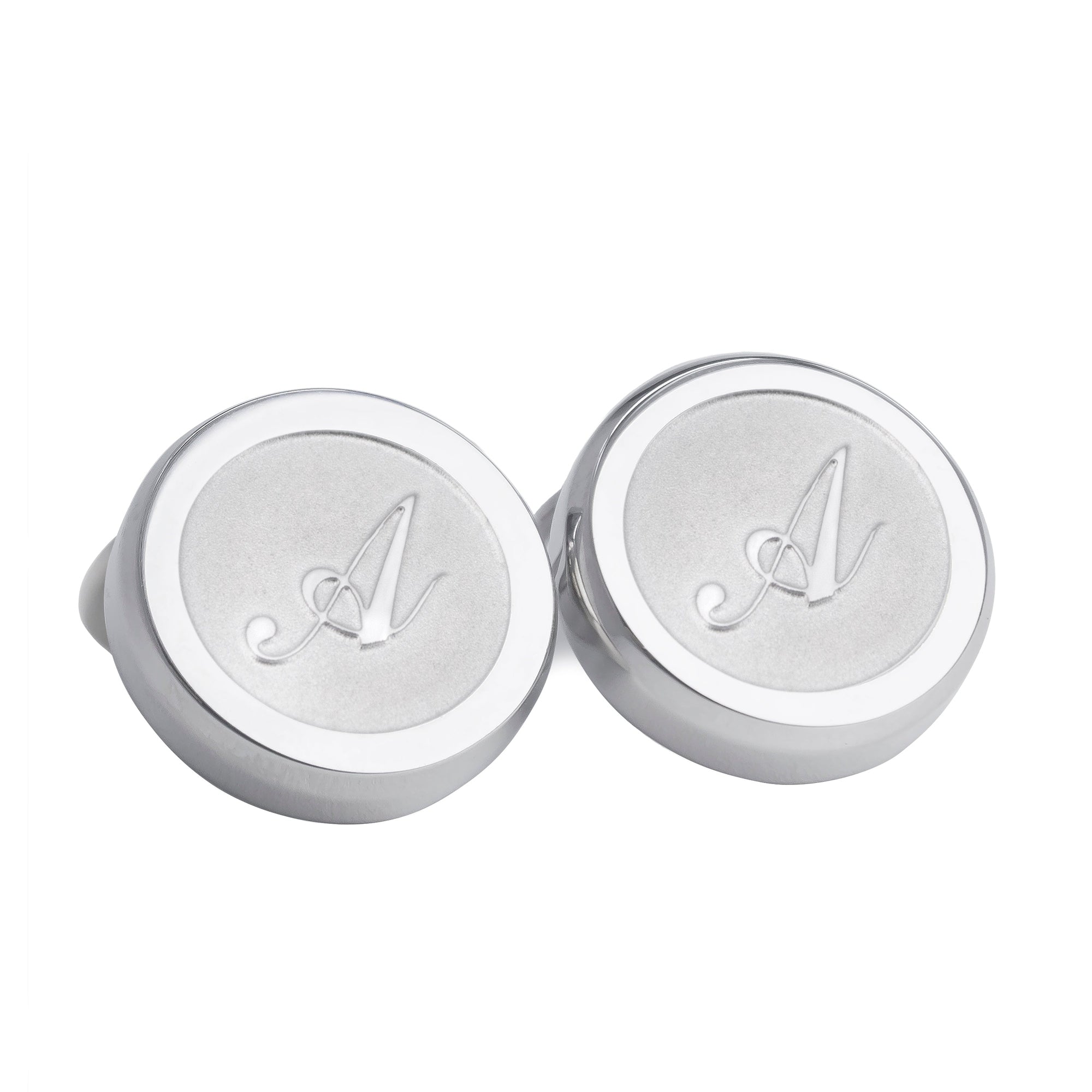 Monogram Etched Silver Clip-on Button Covers-Button Covers-A.Azthom-A-Cufflinks.com.sg