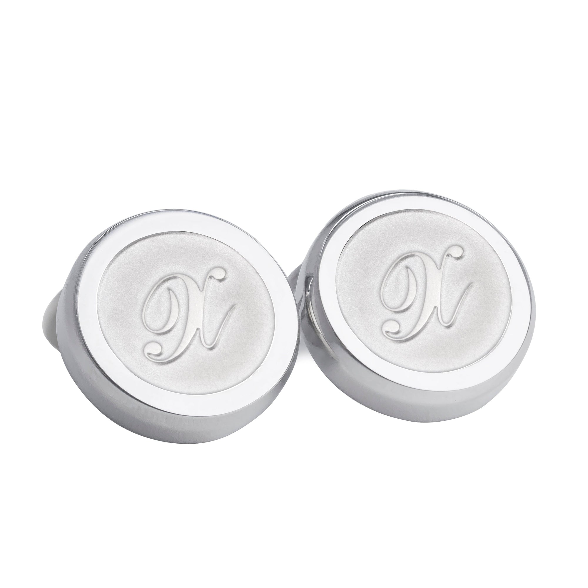 Monogram Etched Silver Clip-on Button Covers-Button Covers-A.Azthom-X-Cufflinks.com.sg