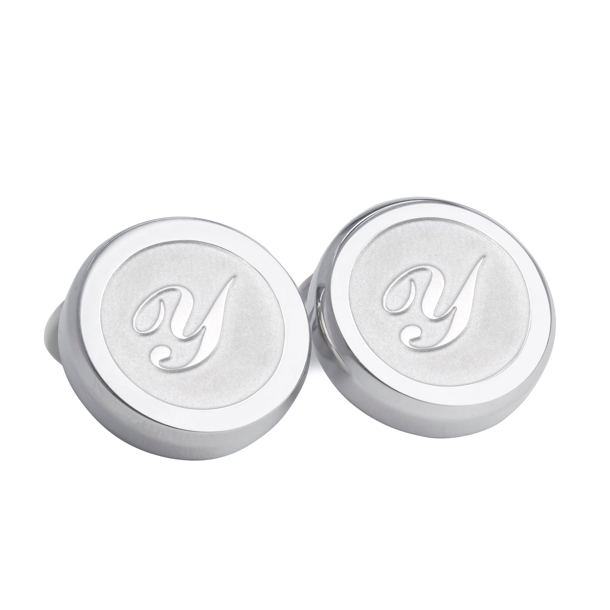 Monogram Etched Silver Clip-on Button Covers-Button Covers-A.Azthom-Y-Cufflinks.com.sg