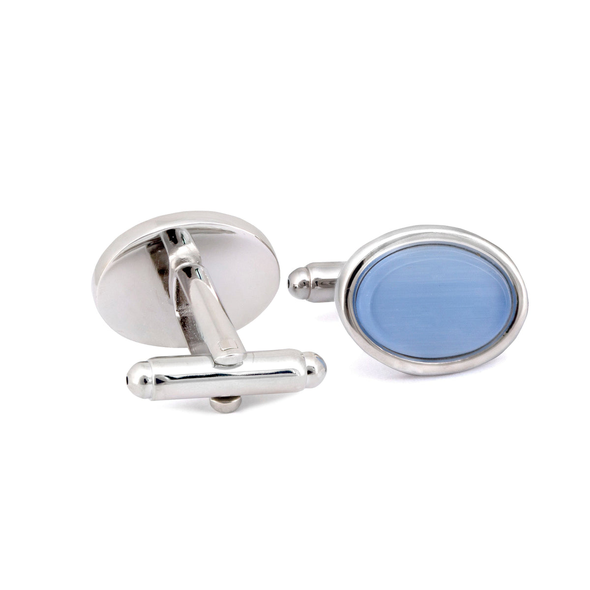 Oval Light Blue Fibre Optic Glass Cufflinks-Cufflinks.com.sg