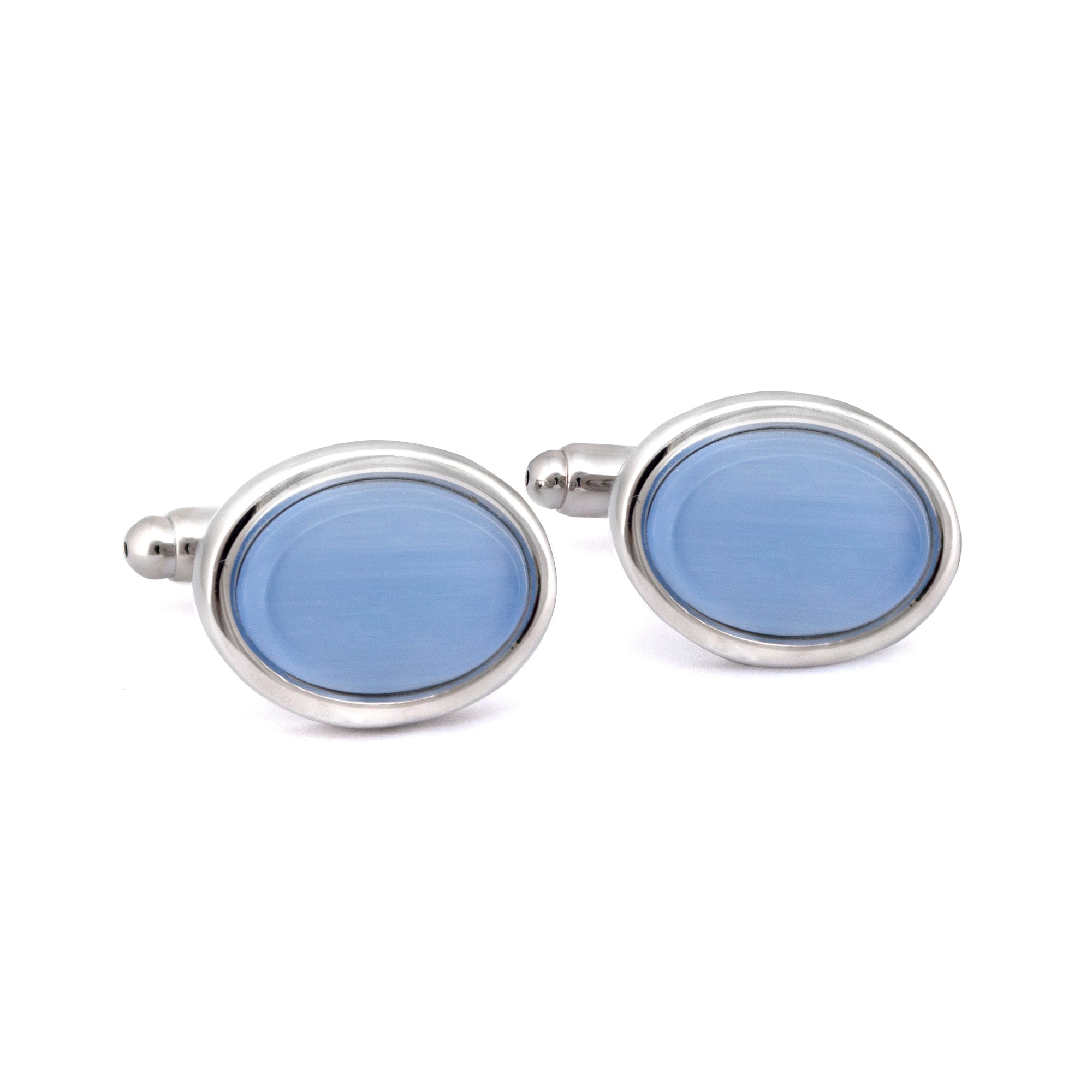 Oval Light Blue Fibre Optic Glass Cufflinks-Cufflinks.com.sg