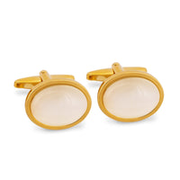 Oval White Fibre Optic Glass Cufflinks in Gold-Cufflinks.com.sg