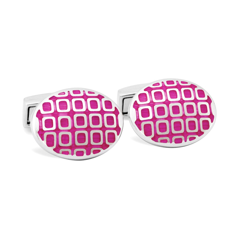Neon Pink Oval with Rectangle Grid Pattern Cufflinks-Cufflinks.com.sg
