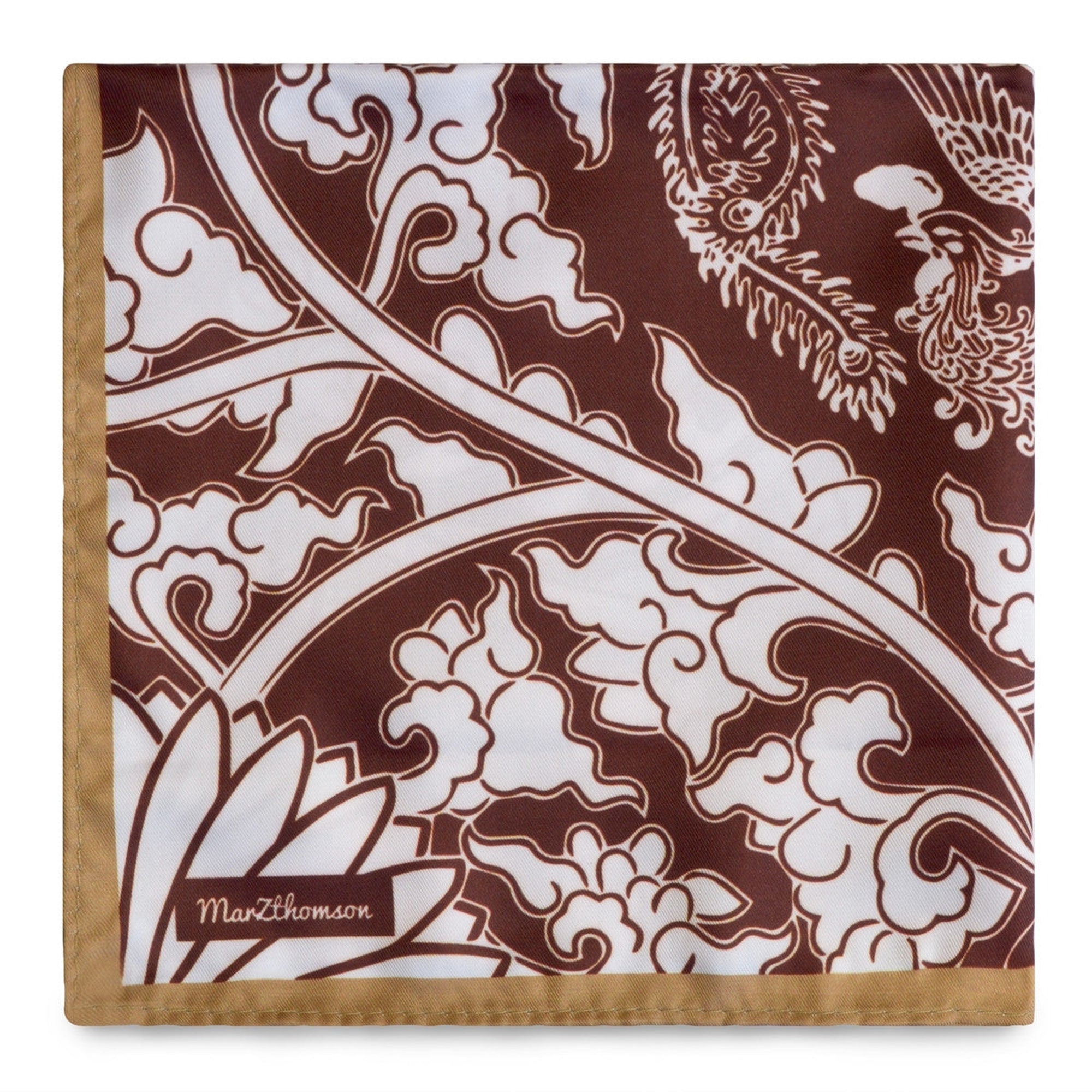 Peranakan Floral Print Pocket Square in Brown and Tan Trimming-Pocket Squares-MarZthomson-Cufflinks.com.sg