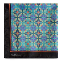 Peranakan Tiles Pocket Square-Pocket Squares-MarZthomson-Blue with Black trim-Cufflinks.com.sg