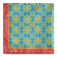 Peranakan Tiles Pocket Square-Pocket Squares-MarZthomson-Blue with Orange trim-Cufflinks.com.sg