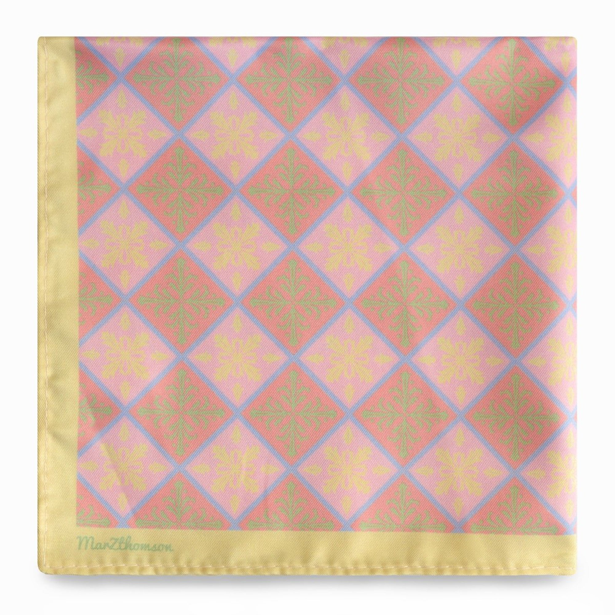Peranakan Tiles Pocket Square-Pocket Squares-MarZthomson-Pink with Yellow trim-Cufflinks.com.sg