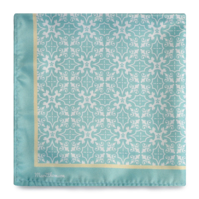 Peranakan Tiles Pocket Square-Pocket Squares-MarZthomson-Turquoise-Cufflinks.com.sg