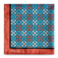 Peranakan Tiles Pocket Square-Pocket Squares-MarZthomson-Turquoise with Orange trim-Cufflinks.com.sg