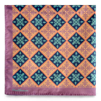 Peranakan Tiles Pocket Square in Persian Orange and Light China Rose Trimmings-Pocket Squares-MarZthomson-Cufflinks.com.sg