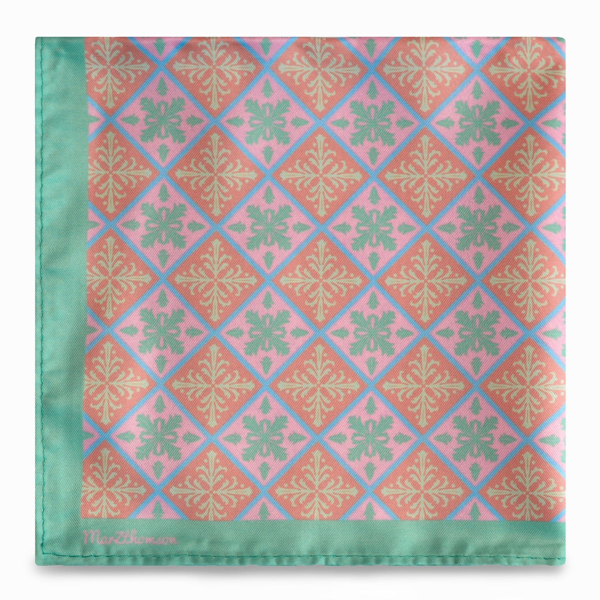 Peranakan Tiles Pocket Square in Pink and Green-Pocket Squares-MarZthomson-Cufflinks.com.sg