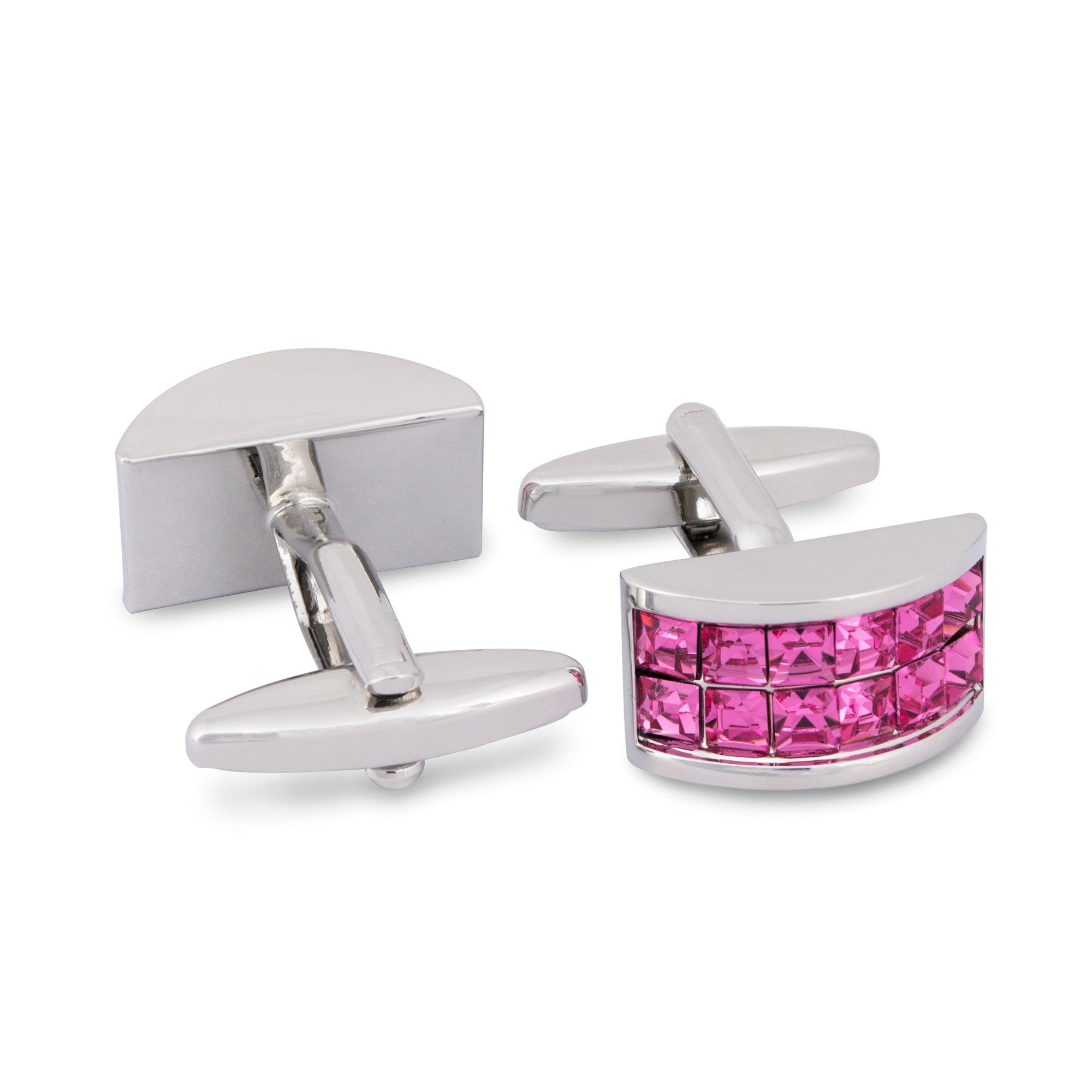 Pink Crystal D-Shaped Cufflinks-Crystal Cufflinks-MarZthomson-Cufflinks.com.sg