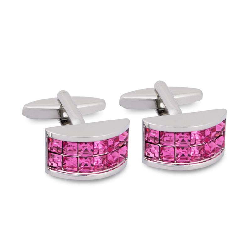 Pink Crystal D-Shaped Cufflinks-Crystal Cufflinks-MarZthomson-Cufflinks.com.sg
