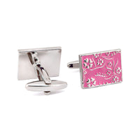 Pink Rectangle Cufflinks with Silver Floral Details F-Cufflinks.com.sg