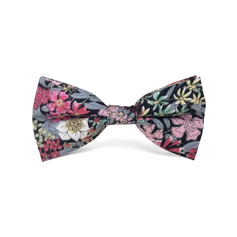 Pre-Tied Black with Pink Floral Print Cotton Bow Tie-Cufflinks.com.sg | Neckties.com.sg