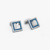 Quadrato cufflinks with navy enamel & clear Swarovski elements - Silver & Blue Tateossian-Cufflinks.com.sg