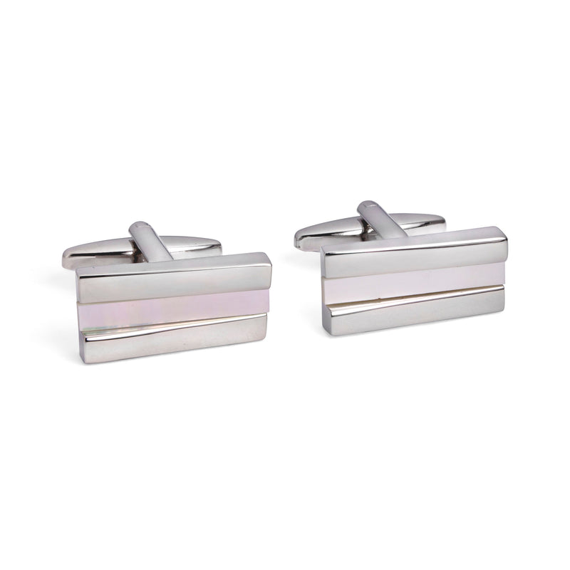 Rectangle Irregular Stacked Cufflinks with White Mother of Pearl in Rhodium Plated-Cufflinks.com.sg