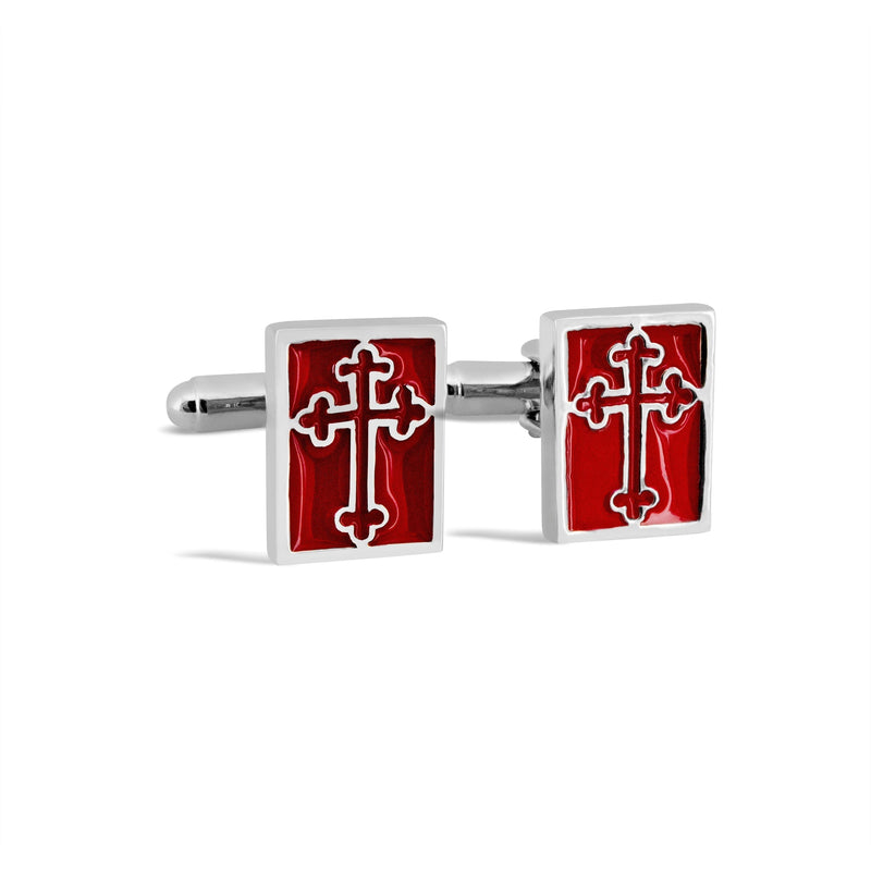 Rectangle Sword Cross Cufflinks in Red M-Cufflinks.com.sg