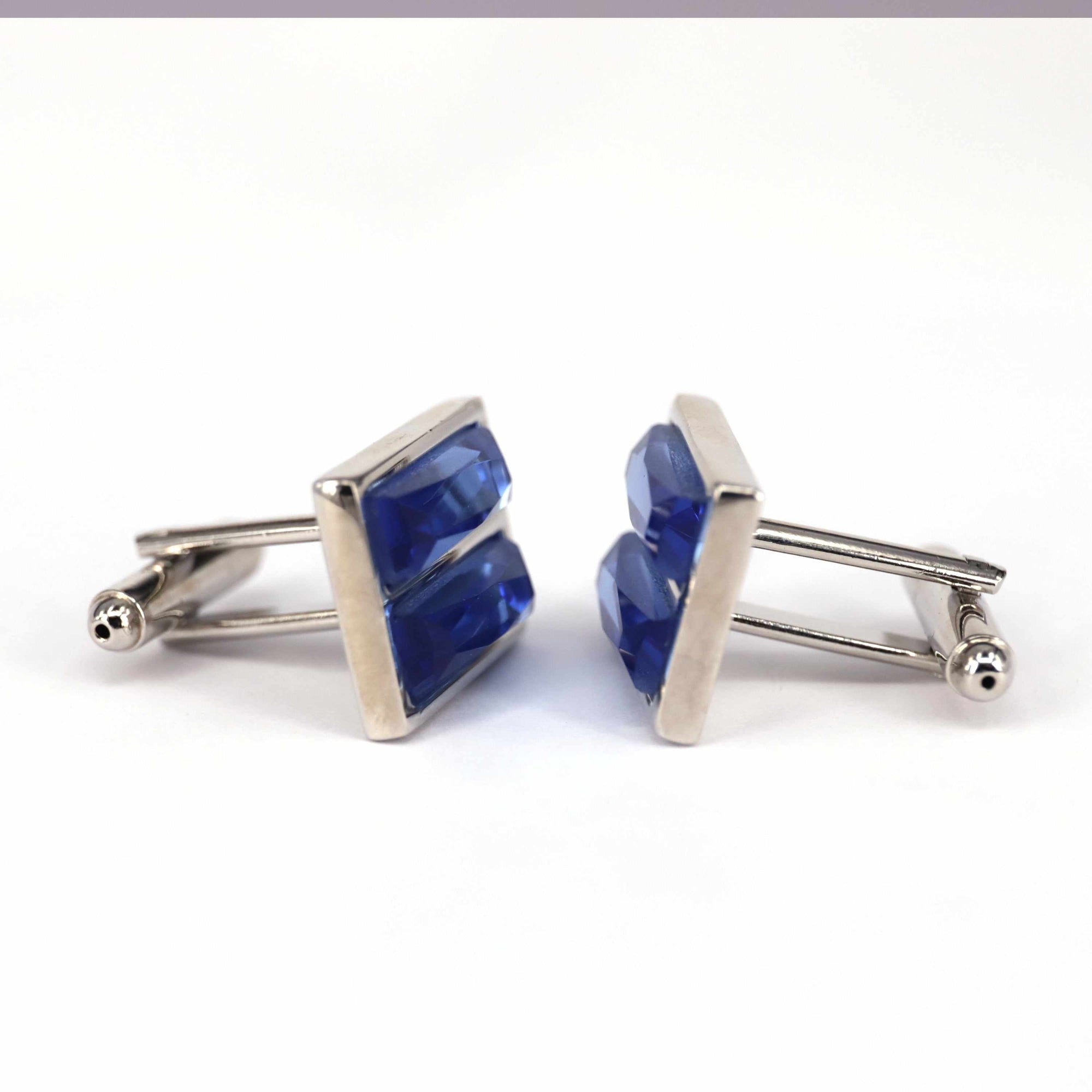 Rectangular Blue Fiber Glass Cufflinks-Cufflinks.com.sg