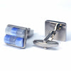 Rectangular White & Light Blue Fiber Glass Cufflinks-Cufflinks.com.sg