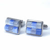 Rectangular White & Light Blue Fiber Glass Cufflinks-Cufflinks.com.sg