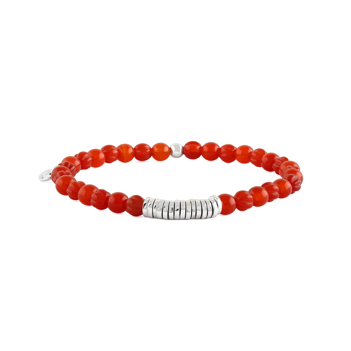 Red Carnelian Beaded Bracelet with Silver Spacer Discs-Bracelets-Tateossian-Cufflinks.com.sg