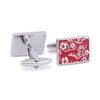 Red Rectangle Cufflinks with Silver Floral Details F-Cufflinks.com.sg