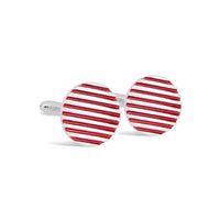 Red Stripe and Silver Round Cufflinks-Cufflinks.com.sg