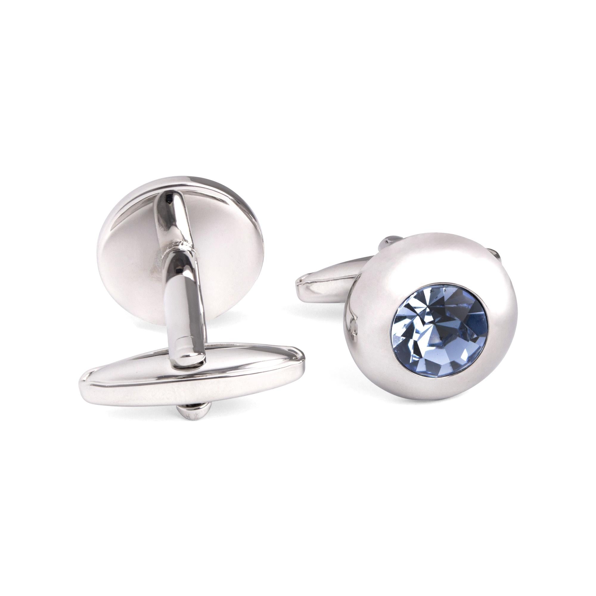 Round Bejeweled Crystal Cufflinks in Blue-Crystal Cufflinks-MarZthomson-Cufflinks.com.sg