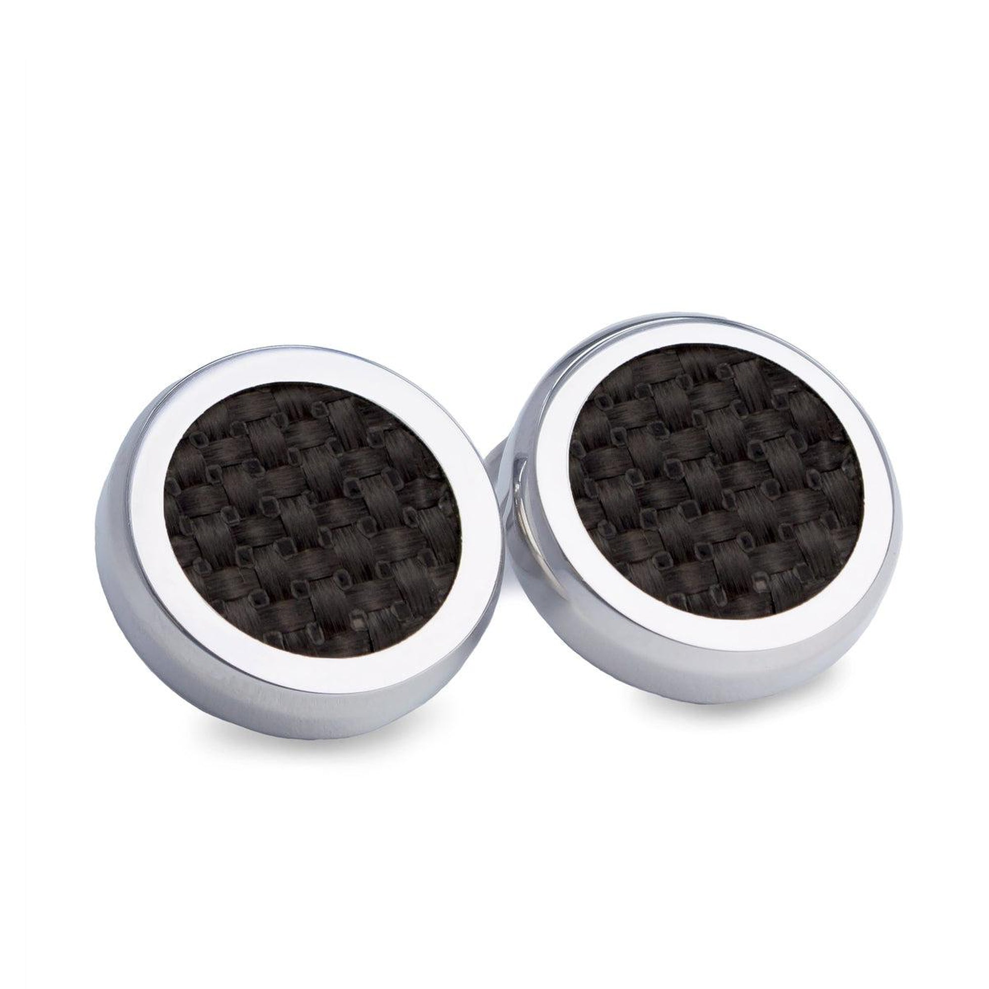 Round Silver Black Cufflinks with Clip-On Carbon Fibre Button Covers-Cufflinks.com.sg