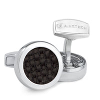 Round Silver Black Cufflinks with Clip-On Carbon Fibre Button Covers-Cufflinks.com.sg