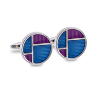 Round Deco Cufflinks in Blue and Purple Enamel-Cufflinks.com.sg