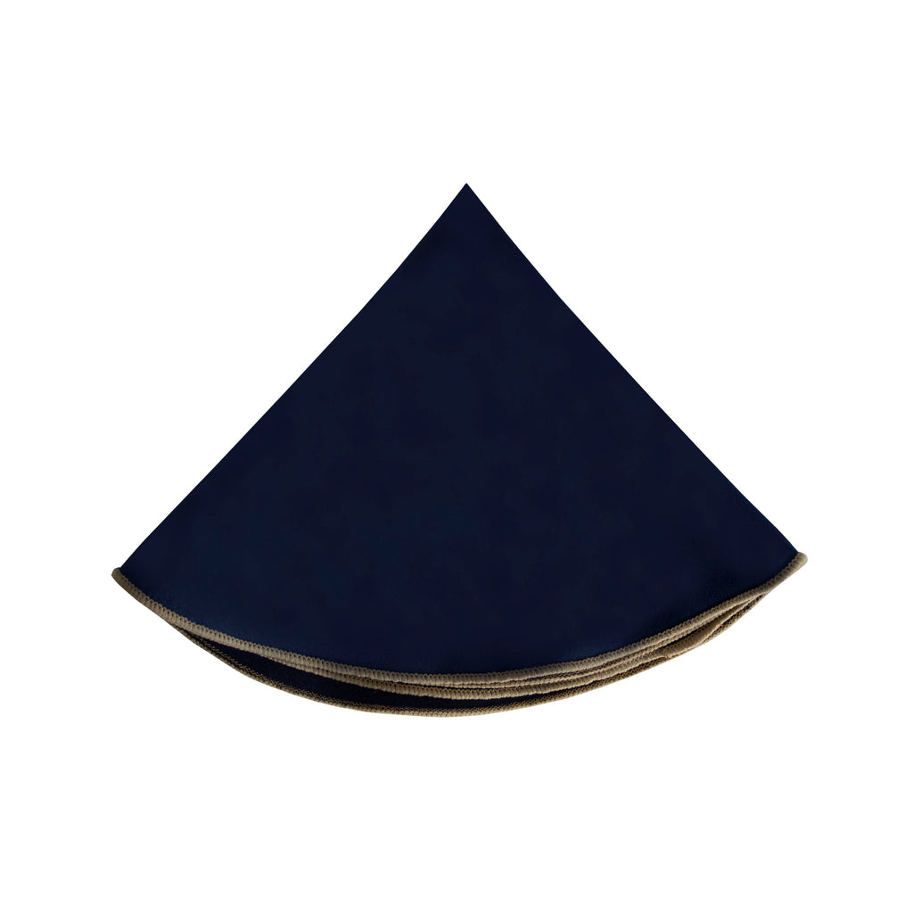 Navy Rounded Square Round Pocket Square in Navy with Light Gold Edges