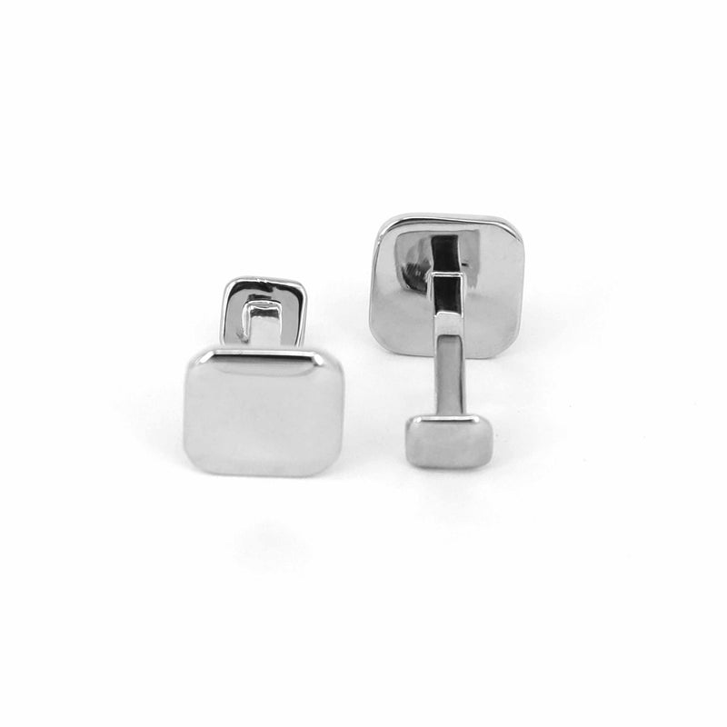 Rounded Edge Square Cufflinks in Silver with fix bar-Classic Cufflinks-MarZthomson-Cufflinks.com.sg