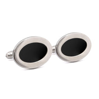 Silver Oval Cufflinks with Black Enamel A-Cufflinks.com.sg