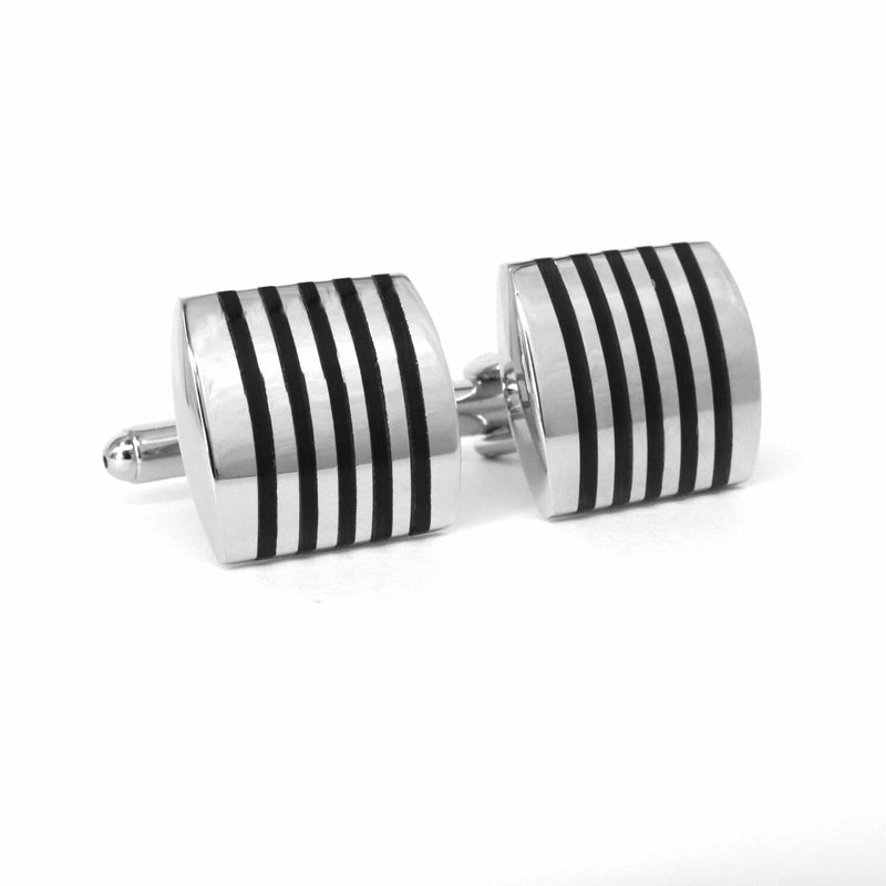 Silver Rectangle Cufflinks with Black Stripe-Classic Cufflinks-MarZthomson-Cufflinks.com.sg