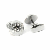 Silver Round Cufflinks with Diamond Cut Elements-Cufflinks-marzthomson-Cufflinks.com.sg