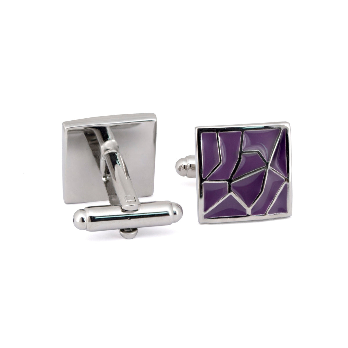 Silver with Purple Enamel Crack Design Cufflinks-Classic Cufflinks-MarZthomson-Cufflinks.com.sg