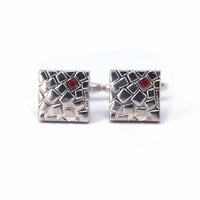 Silver with Red Crystal Cufflinks-Cufflinks.com.sg